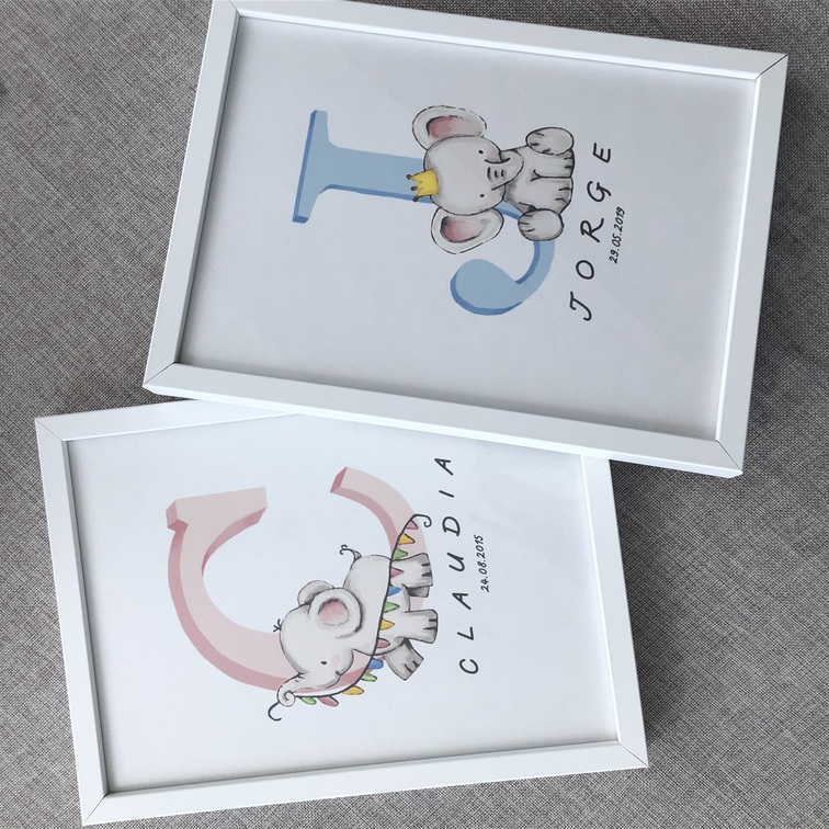 Lámina Infantil Personalizada - Inicial Elefante