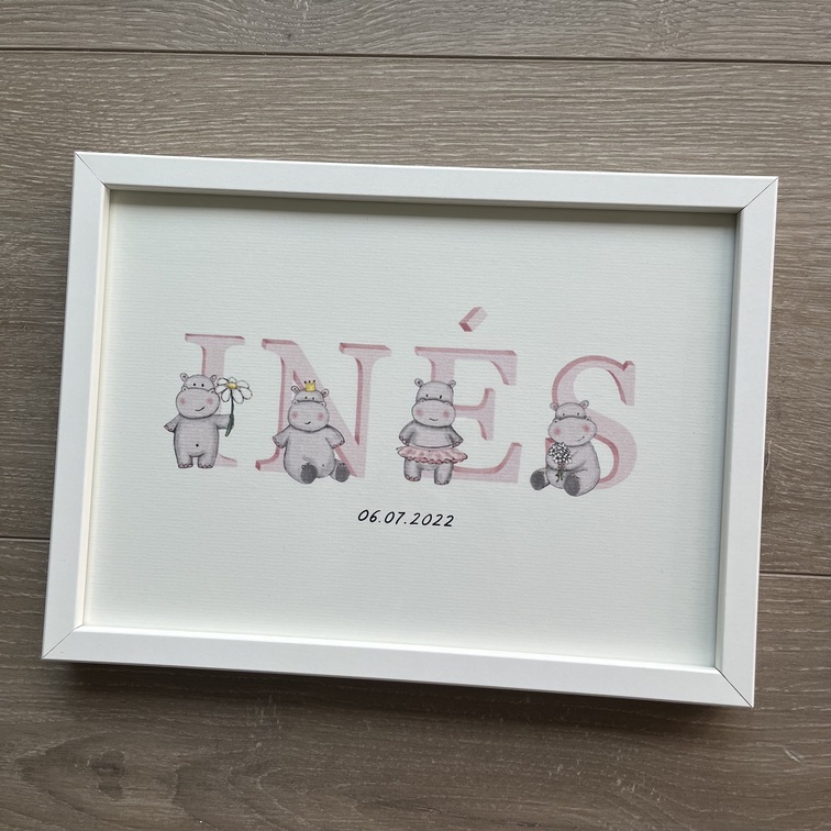 Lámina Infantil Personalizada - Nombre Hippos