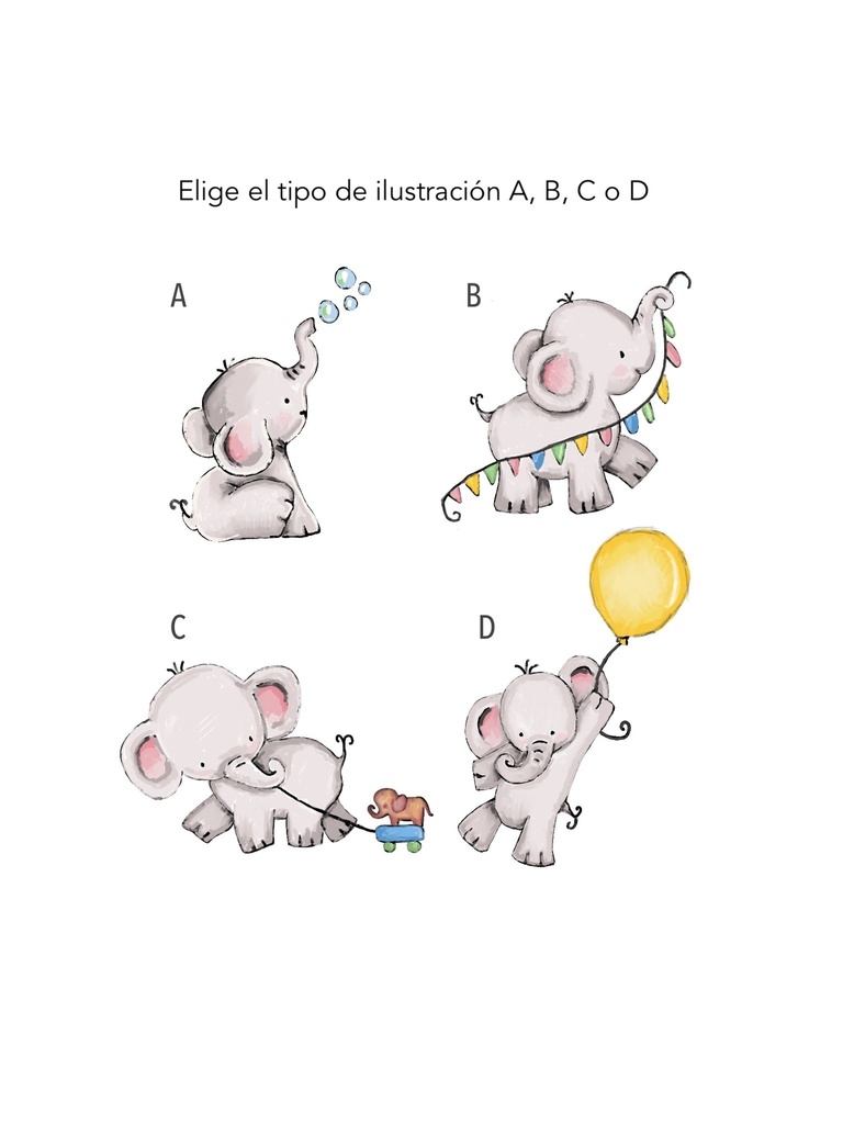 Láminas personalizadas infantiles enmarcadas Cuadro Inicial Elefante